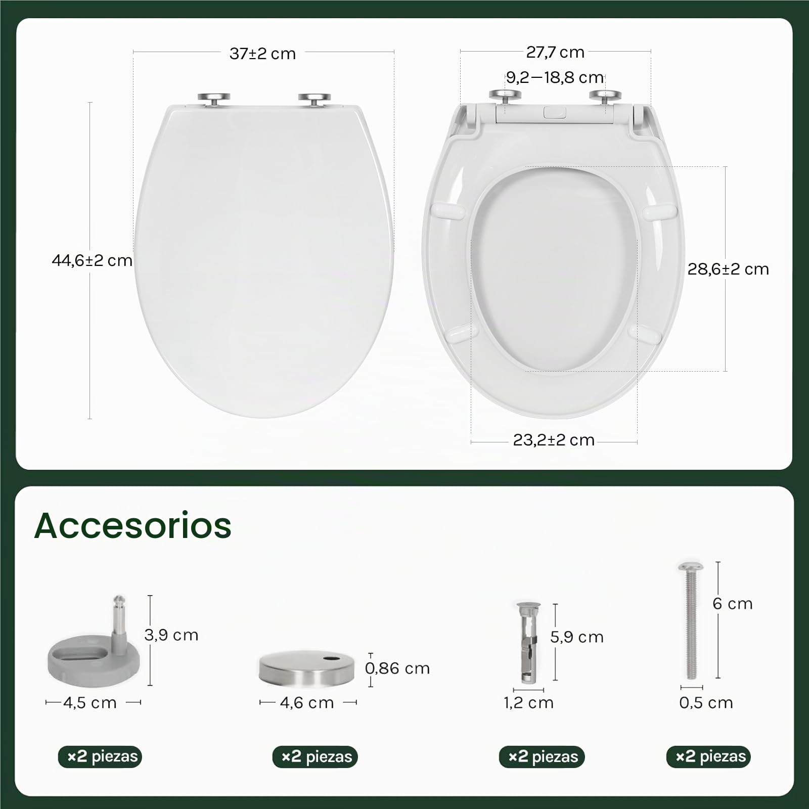 WOLTU Tapa de WC Tapa de Inodoro Asiento de Inodoro Bisagra de Cierre Suave Instalar Rápida