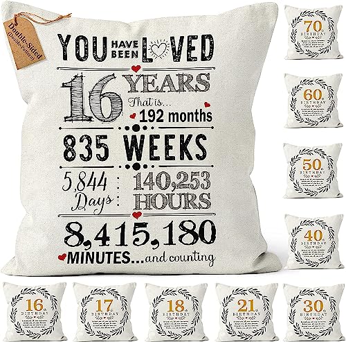 Kies Double-Sided Sweet 16 Birthday Decoration Pillow Covers, 18x18 Inches - Decorative Pillows, Sweet 16 Gifts for 16 Year Old Daughter