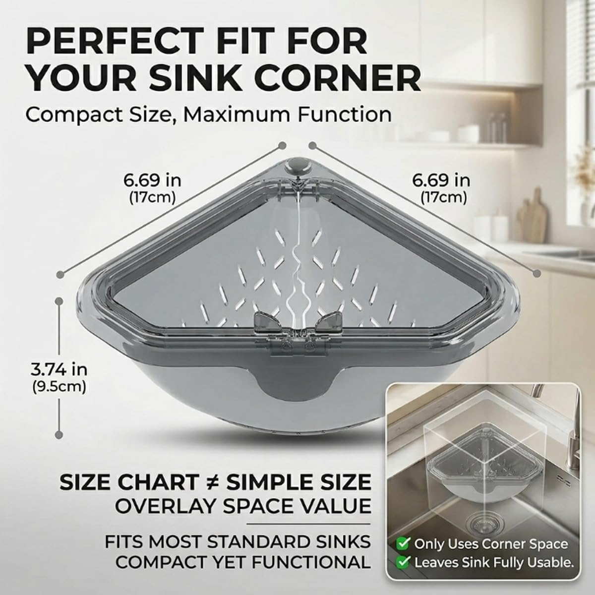 Magnetic Triangle Sink Strainer Corner Large Kitchen Drainage & Filter Basket Suction Space-Saving Magnets Offers Triangular Suspension with Twist-Open Bottom Attachment Baskets (3PCS)