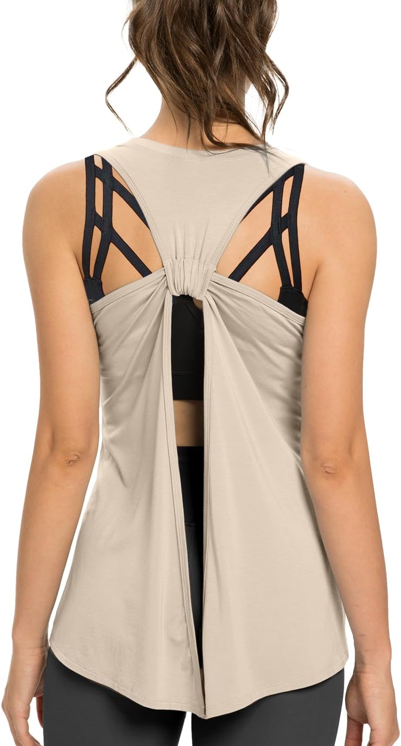 Sanutch Women’s Open Back Yoga Tank Top Tie Back Sleeveless Workout Shirt Backless Athletic Activewear - Image 3