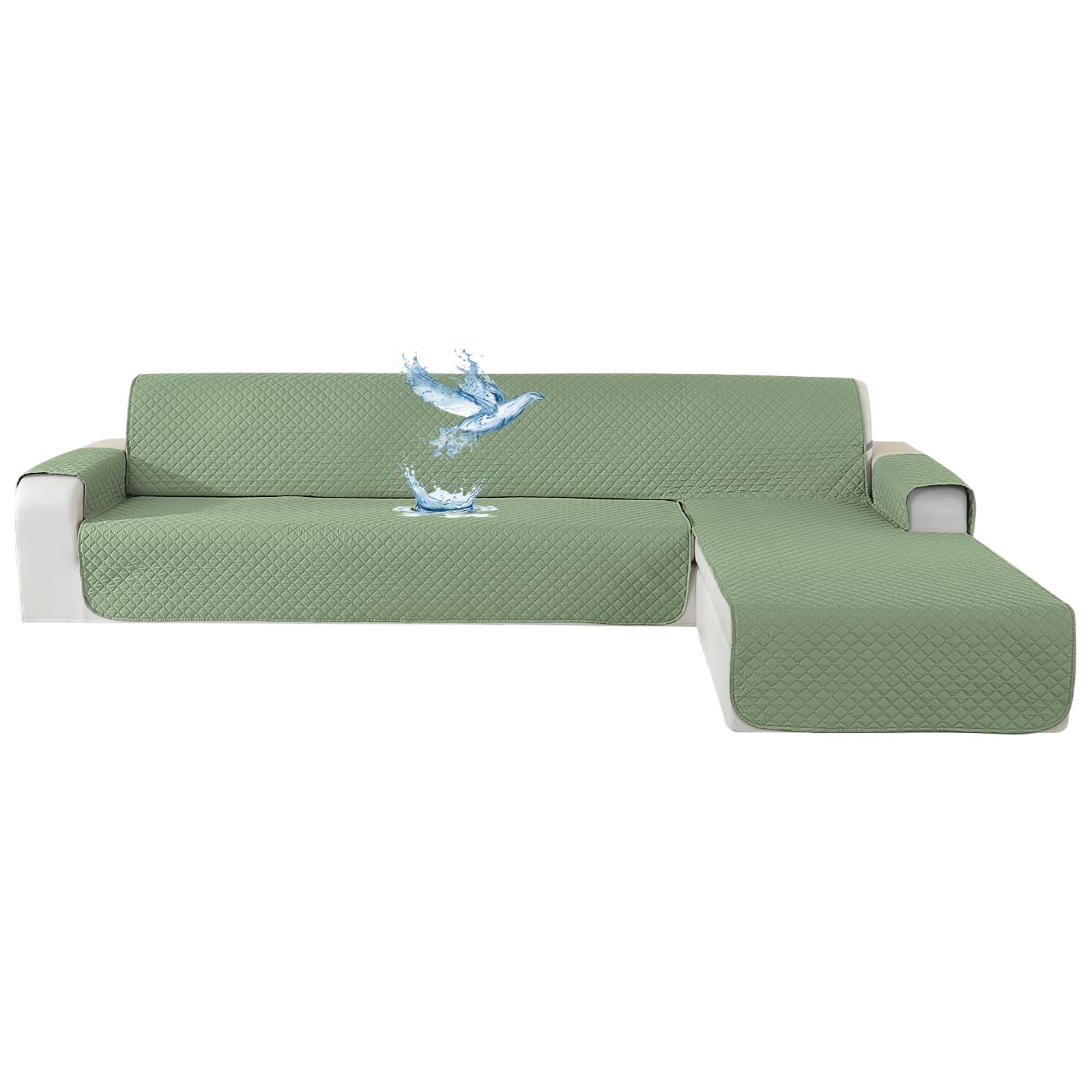 YSTELLAA Impermeable Funda Sofa Chaise Long 2 Plazas, Cubre Sofa Chaise Longue Izquierdo/Derecho Universal Reversible, Anti Gato Y Perro Mascota, Protector Antimanchas Y Resistente, Verde Menta Global Recycled Standard Global Recycled Standard Global Recycled Standard