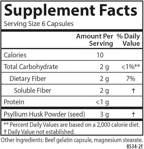 Miniatura 4 de Carlson - Hi-Fiber, 0.11 oz, Cápsulas de cáscara de psyllium, regularidad, salud del colon y función cardíaca, 100 cápsulas