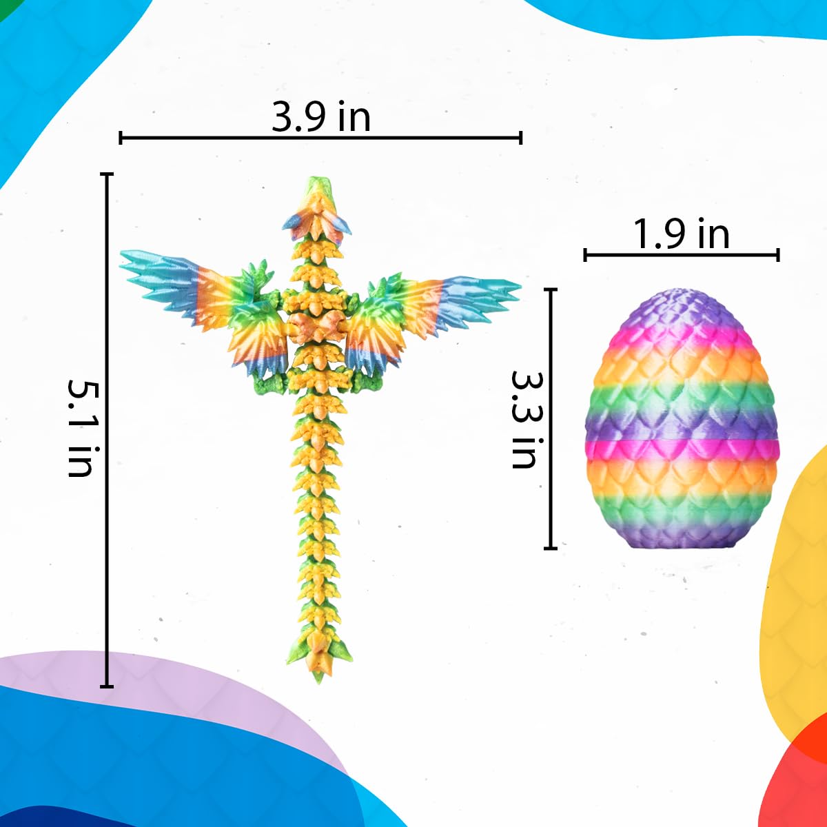 3D Printed Dragon in Egg, Articulated Crystal Dragon Fidget Toy with Wings, Mystery Easter Basket Stuffers for Kids & Teens, Stress Relief Desk Toy