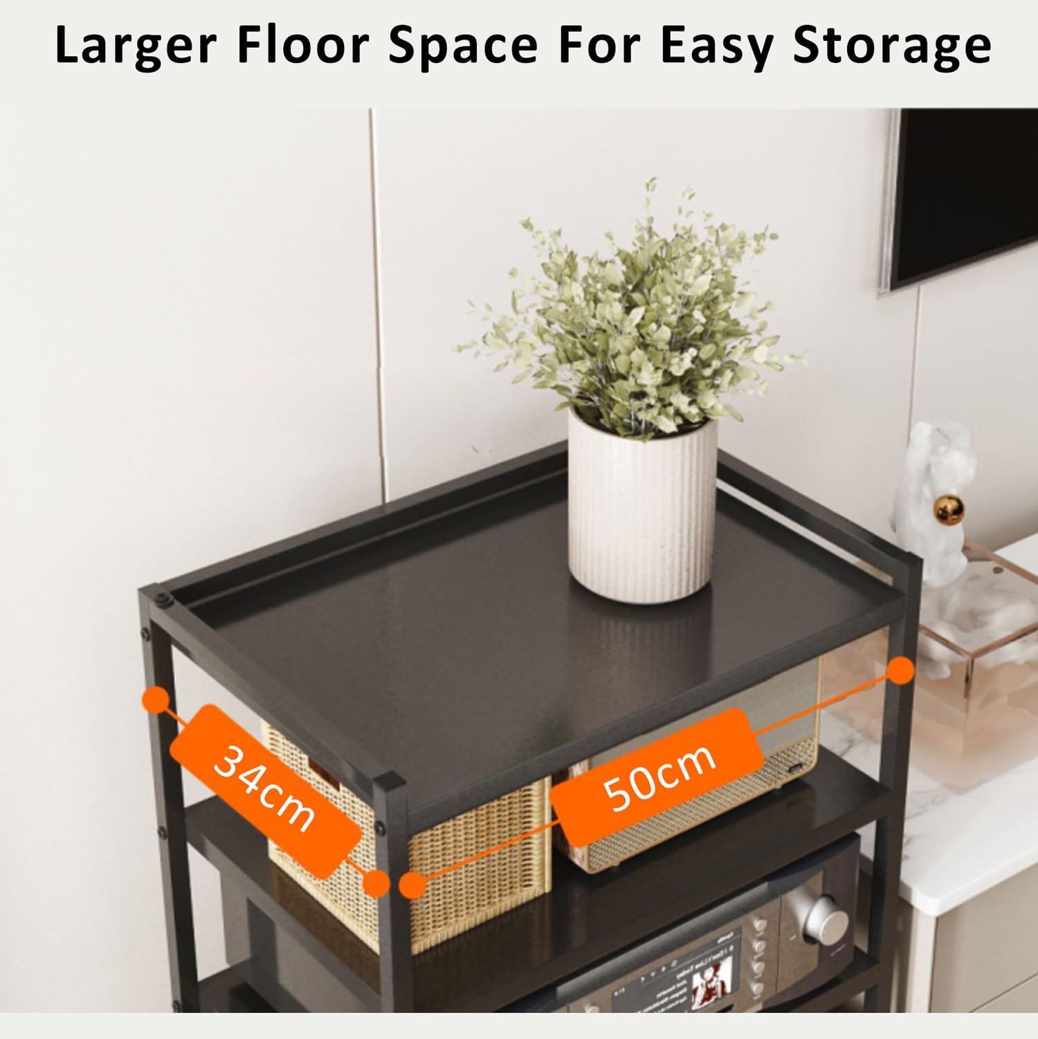 3/4 Livelli Armadio Audio HiFi Rack Rack Audio Mobile con Ruote Universali Audio AV Tower Media Stand Mobile Stereo HiFi Rack HiFi Aperto Multifunzione per Soggiorno Ufficio.(50x35.1x88cm)