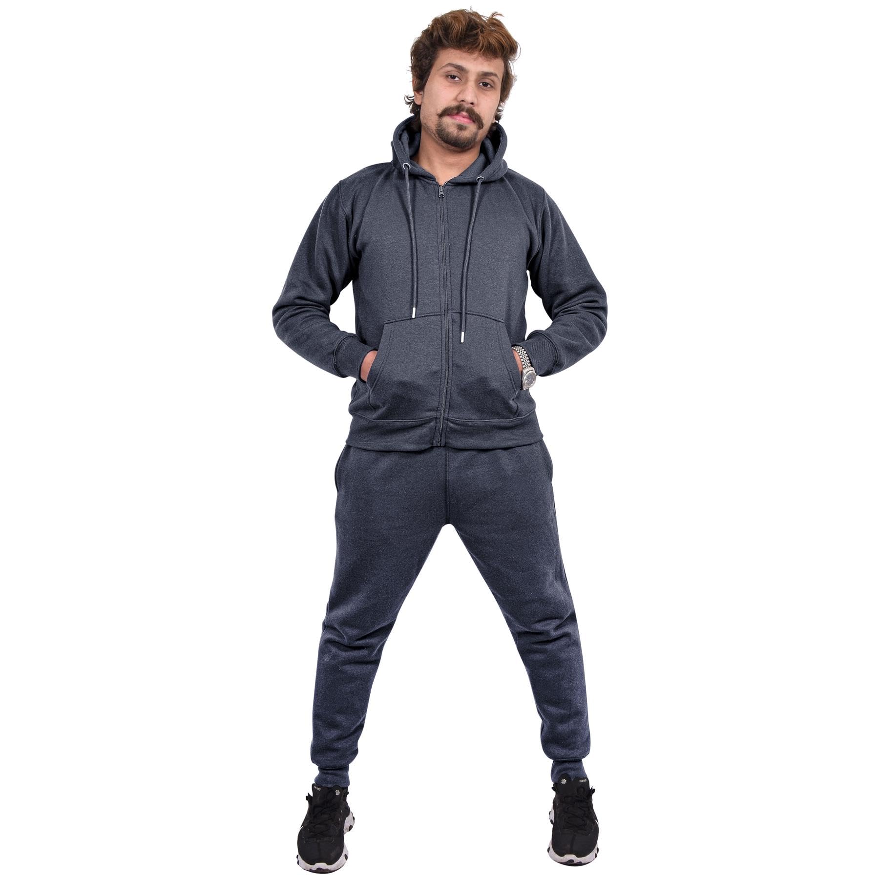 A2Z Mens Plain Tracksuit Athletic Hooded Hoodie with Joggers - T.S Plain Charcoal 5XL