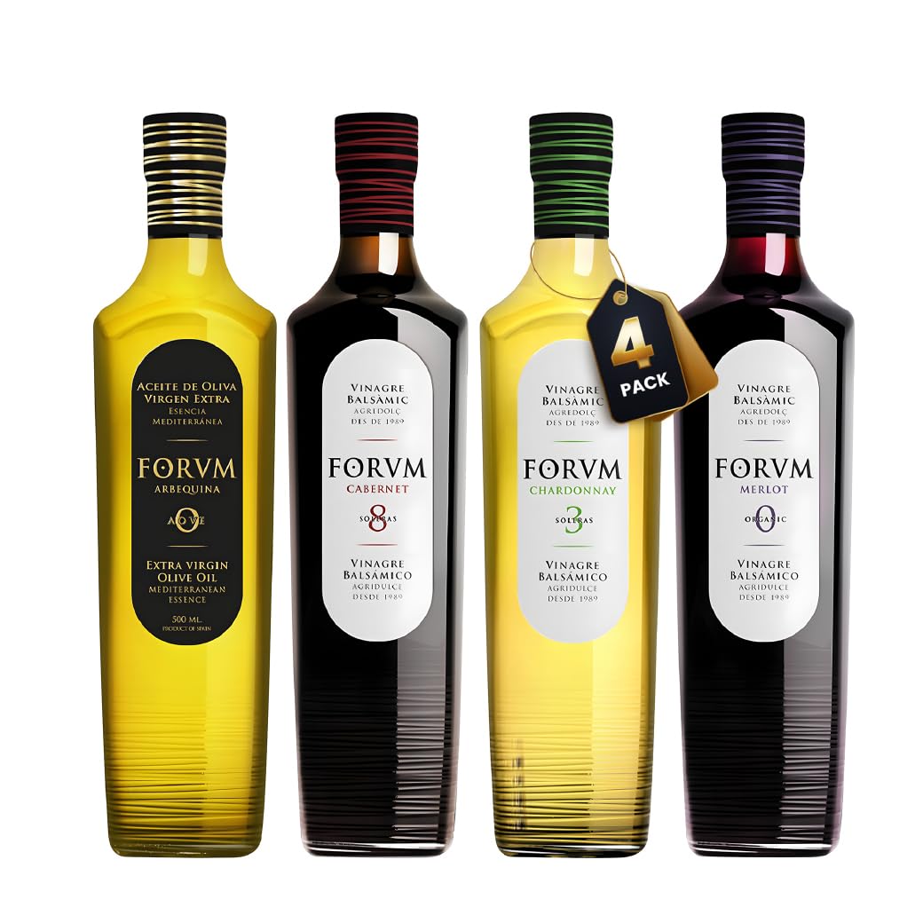 FORVM Pack 3 Vinagre Balsámico + Aceite de Oliva Virgen Extra - Vinagre de Vino Tinto, Vinagre de Vino Blanco, Aceite Oliva Virgen Extra Premium - Pack Completo para tu Cocina - 500ml de Cada Producto