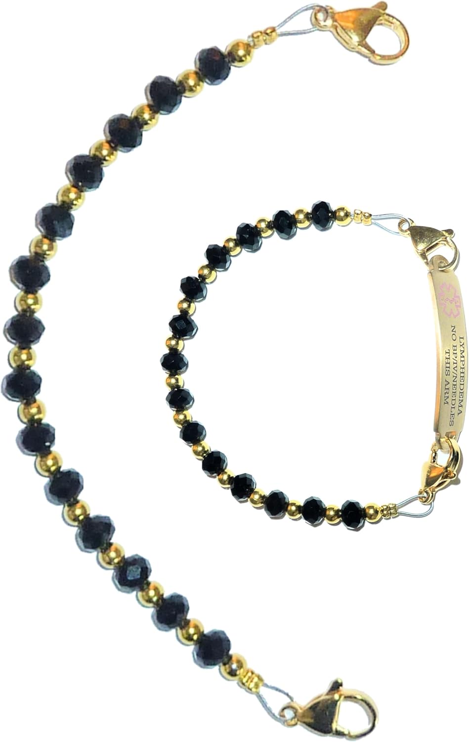 Hidden Hollow Beads 6.5 or 5.5 inch Gold & Black Women's Medical Alert ID Interchangeable Replacement Bracelet, Identification vital info tag