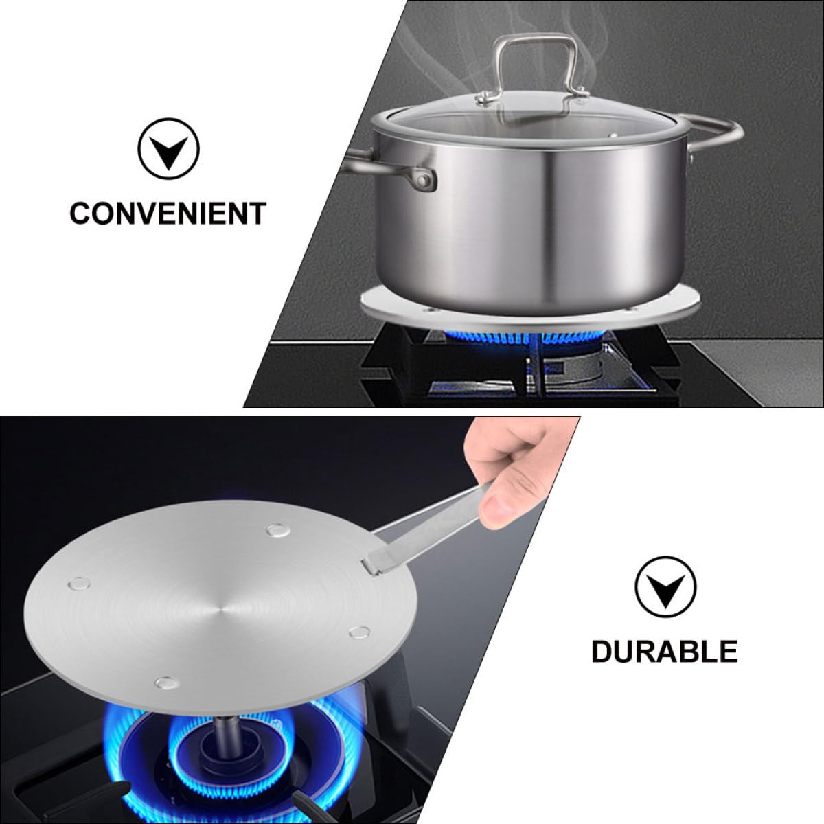 HOMSFOU Difusor de Calor Mango de Acero Inoxidable 30 CM para Estufas Eléctricas Gas, Placa Adaptadora para Cocina y Descongelación Rápida