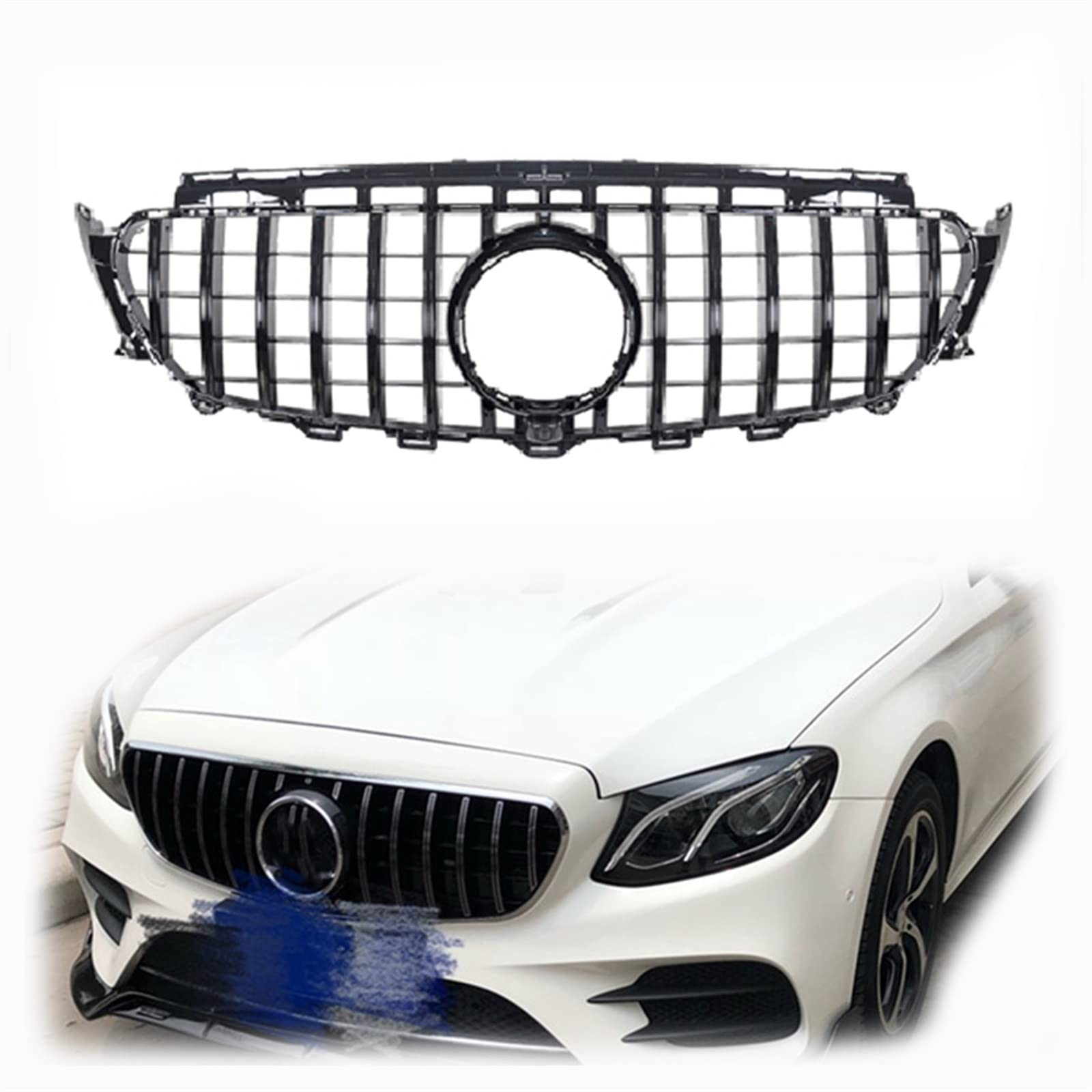 Grille de course W213 pour remplacer calandre usée Classe E style GT noir