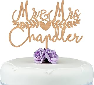 Mr & Mrs Wedding Cake Topper - PERSONALISED Rustic Wooden Wedding Cake Keepsake - Mr And Mrs Cake Decoration - Made from Cherry or MDF Wood - ANY SURNAME