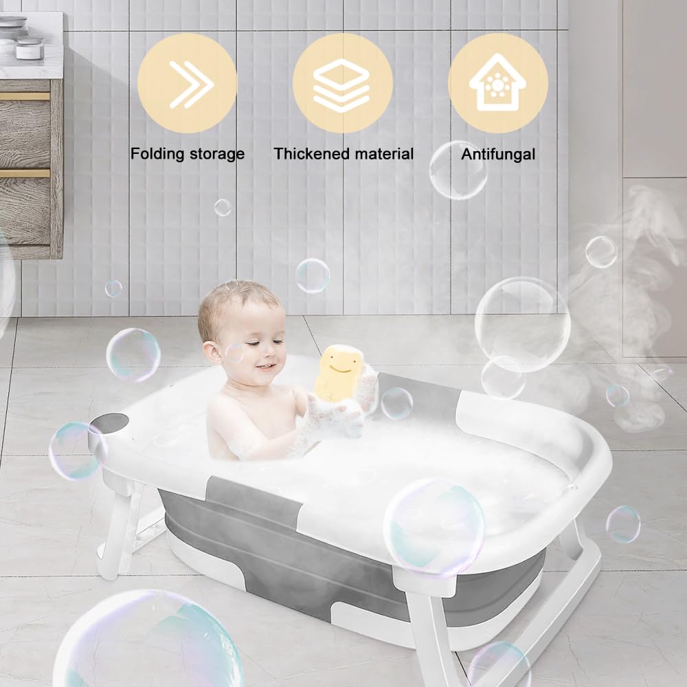 Vaschetta Bagnetto Neonato Pieghevole Vasca Bagno Neonato, Vasca Da Bagno Bambini, Vaschetta Bagnetto Bambini Antiscivolo, Vaschetta Neonato Portatile per Neonati (63 * 43 * 20cm Grigio)