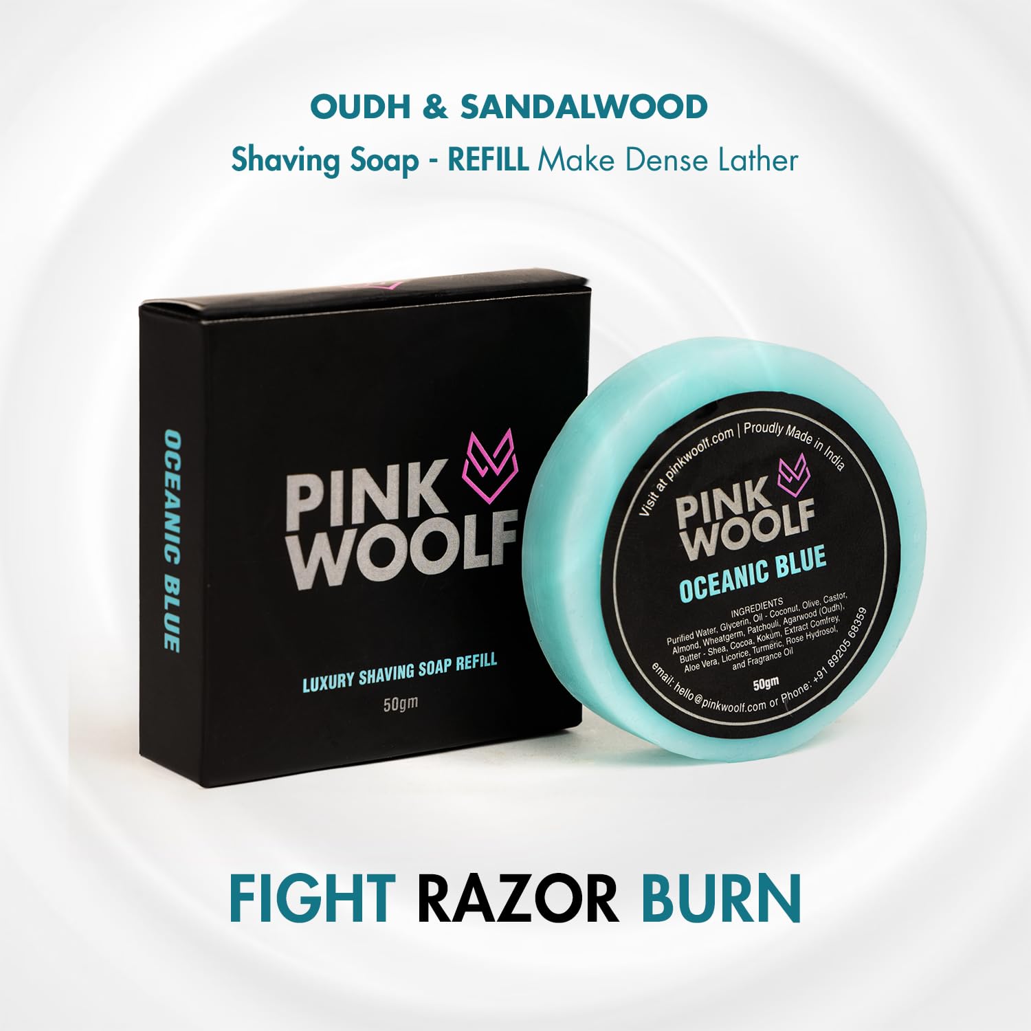 Pink Woolf Shaving Soap REFILL for Men – OCEANIC BLUE Wet Shave Soap with Rich Creamy Lather & Smooth Razor Glide for Safety Razor & Brush Shaving – 50g 4
