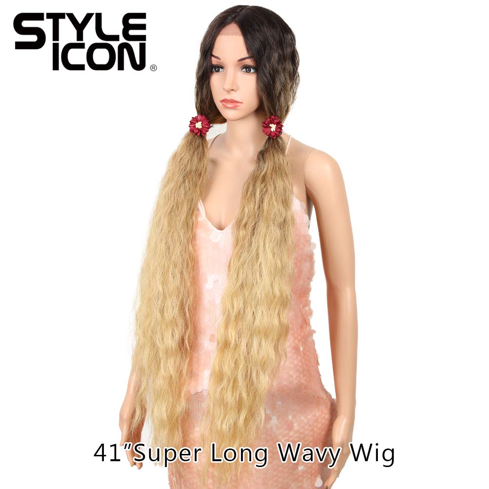 Style Icon 41” Lace Front Wigs Long Wavy Synthetic Wigs with Baby Hair Half Hand Tied 130% Density Wigs (41", TAT6/27/24E)