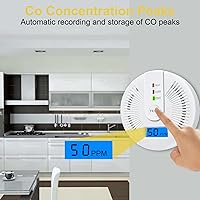 Vista 4 de Detector de monóxido de carbono, batería reemplazable, monitor de gas CO, detector de alarma con pantalla LCD digital y advertencia de sonido