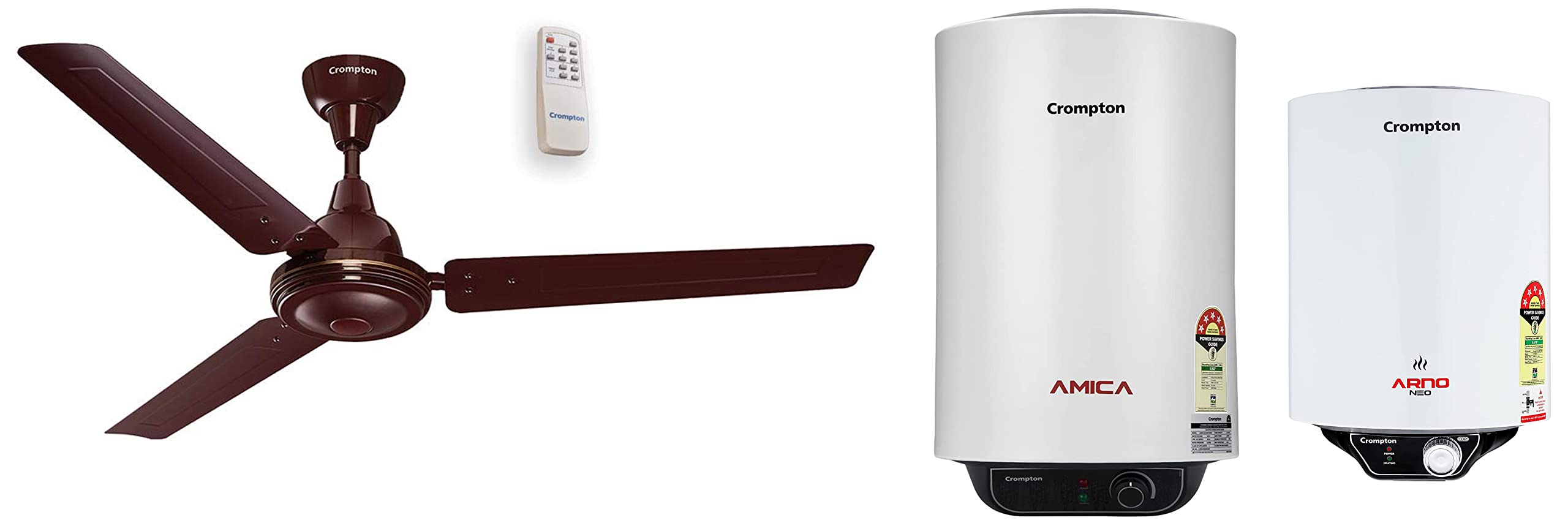 Buy Crompton Amica 15-L 5 Star Rated Storage Water Heater(White) u0026 Crompton  Arno Neo 10-L 5 Star Rated Storage Water Heater(White) u0026 (48 inch) Energy  Efficient Designer BLDC Ceiling Fan (Brown) Online