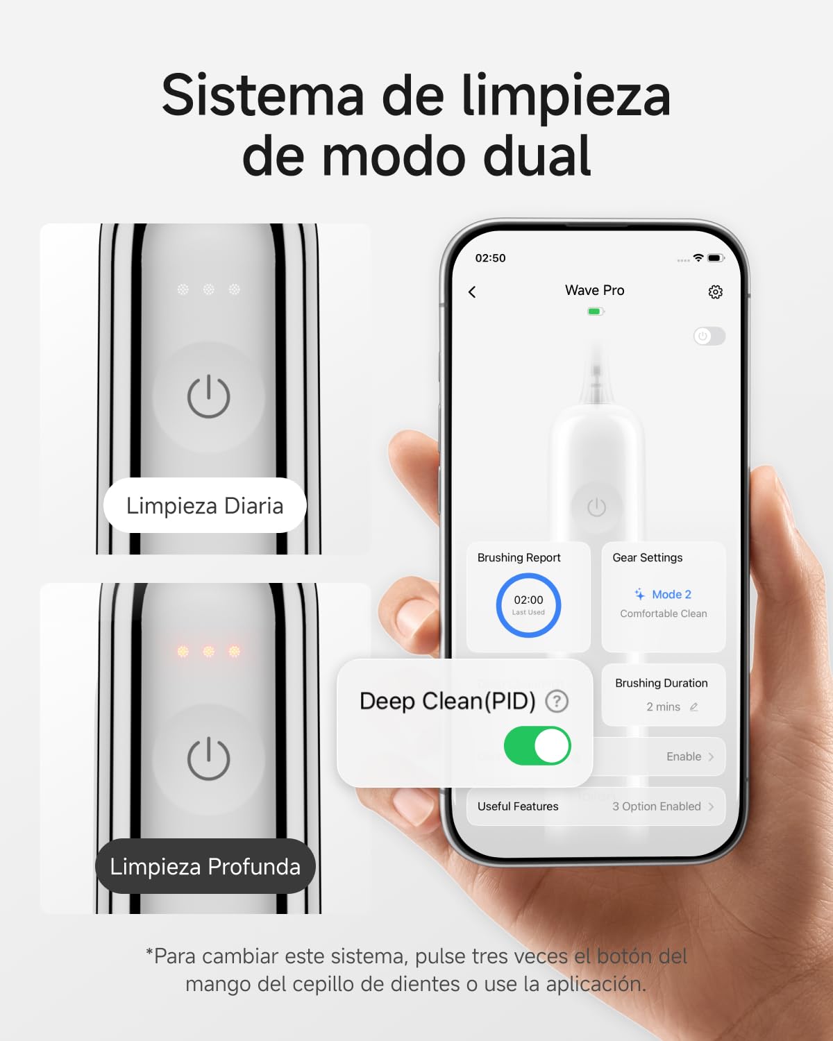 Laifen Wave Pro Cepillo Eléctrico Sónico, Autonomía 70 Días, Acero Inox | Sistema de Limpieza de Doble Modo, Sensor de Presión Inteligente, Tecnología WaveMotion de 60°, IPX8, Ajustes desde la App