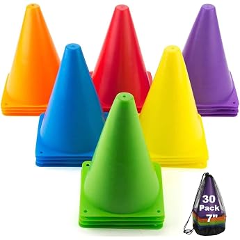 Tebery Indoor/Outdoor Agility Cones Sports Soccer Flexible Cone Sets Assorted Colors 24/Set