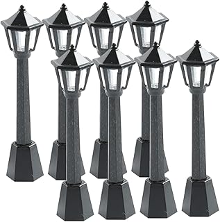 FOYTOKI 8 Pçs Mini Miniaturas De Luz De Rua Casa Em Miniatura Decoração Retrô Casa De Boneca Lâmpada Solar Suporte Modelo De Luz De Mesa De Areia Preta Lâmpada Ao Ar Livre Mini Luz De Rua