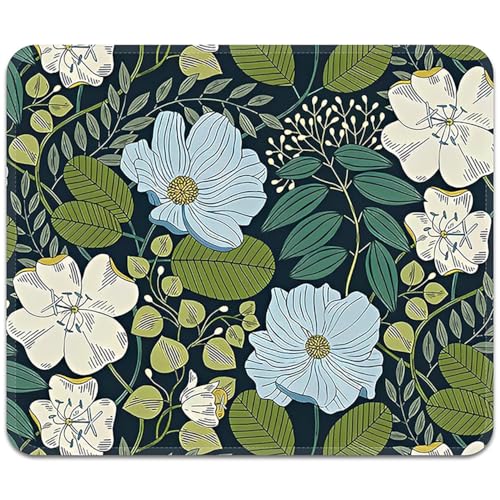 Image of FROGIGO Mouse Pad with Stitched Edges - Cute Floral Mousepad for Women, 9.25 x 7.75 inch Washable Square Desk Pad, Non-Slip Rubber Base, Office Home Laptop Accessories - Olive Floral