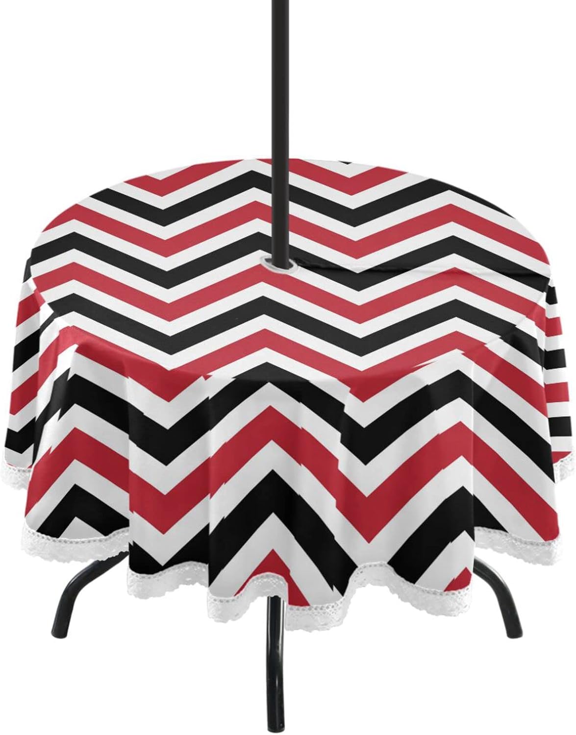 Kigai Tablecloth with Umbrella Hole, Black Red Chevron
