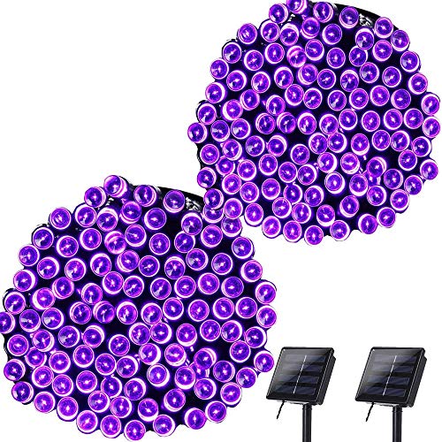 Lyhope Solar Halloween Lights, 72ft 200 LED 8 Modes Solar Christmas Lights Waterproof Decorative Fairy Lights for Garden,Patio,Home,Party,Holiday Outdoor Decor (Purple, 2 Pack)