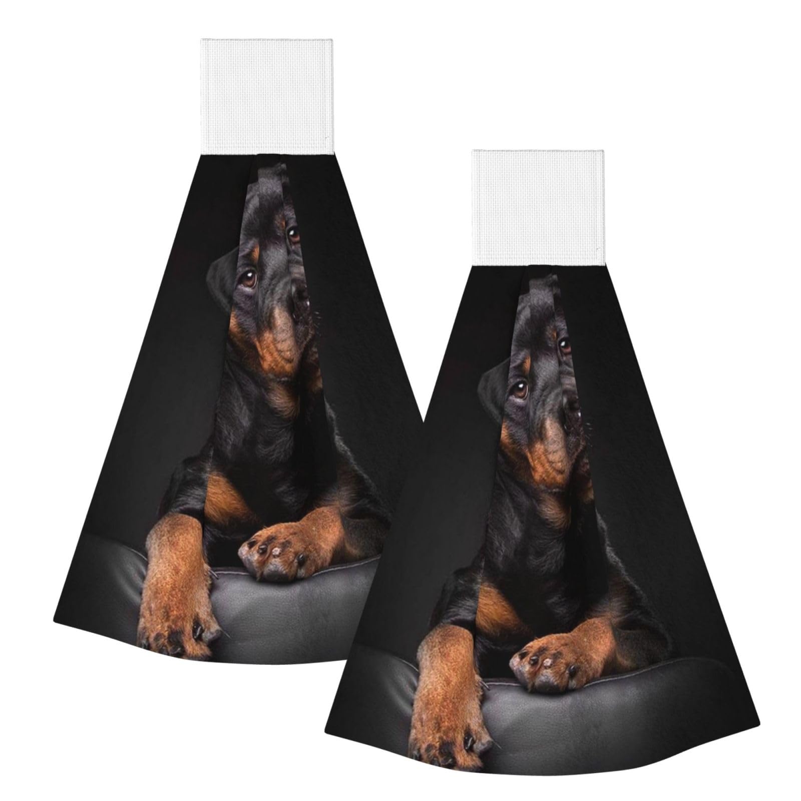 DOPKLNA Rottweiler Loving Confident And Loyal, 2 Pcs Hanging Coral Fiber Hand Towels for Bathroom, Absorbent Kitchen Towels