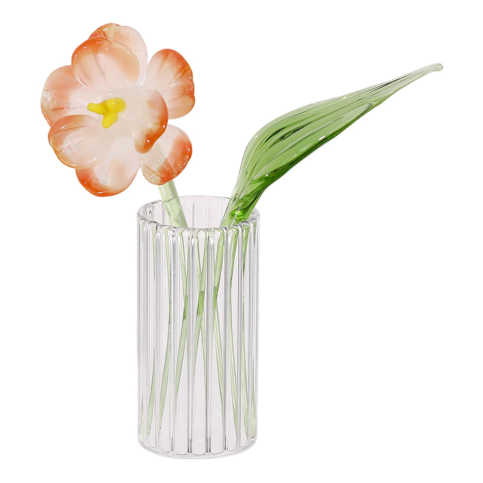 Fleur en verre faite à la main avec vase en cristal d'artisanat d'artisan d'art unique