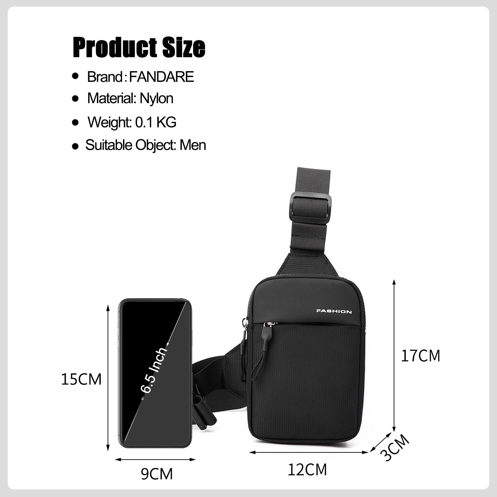FANDARE Ultralight Sling Bags Chest Pack Crossbody Bags One Strap Rucksack Shoulder Bag for Men Sling Backpack Travel Hiking Sport Gym Daypacks Waterproof Nylon Black - Image 3
