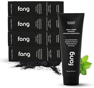 Fang Natural Toothpaste|Teeth Whitening|Heals Sensitive Teeth|Fights Cavities, Gum Diseases & Bad Breath|SLS & Chemical Free |Organic, Vegan (Pack of 4, Activated Charcoal)