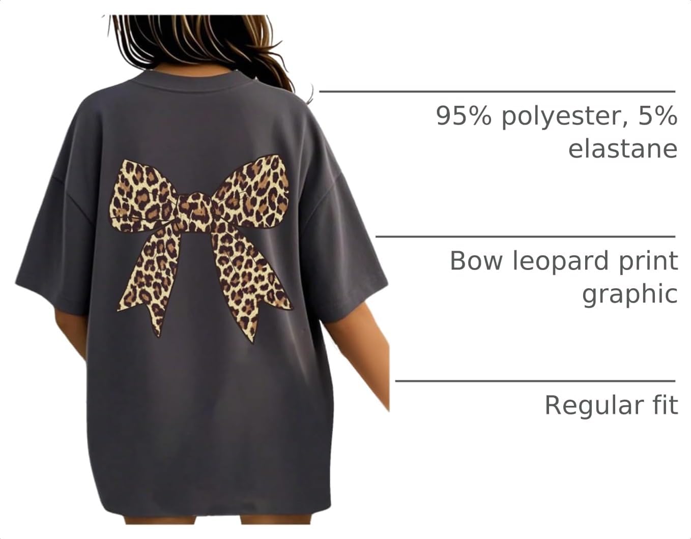 RoseSeek Girl's Leopard Bow Graphic Tees Preppy Baggy T Shirt Summer Tops image 4