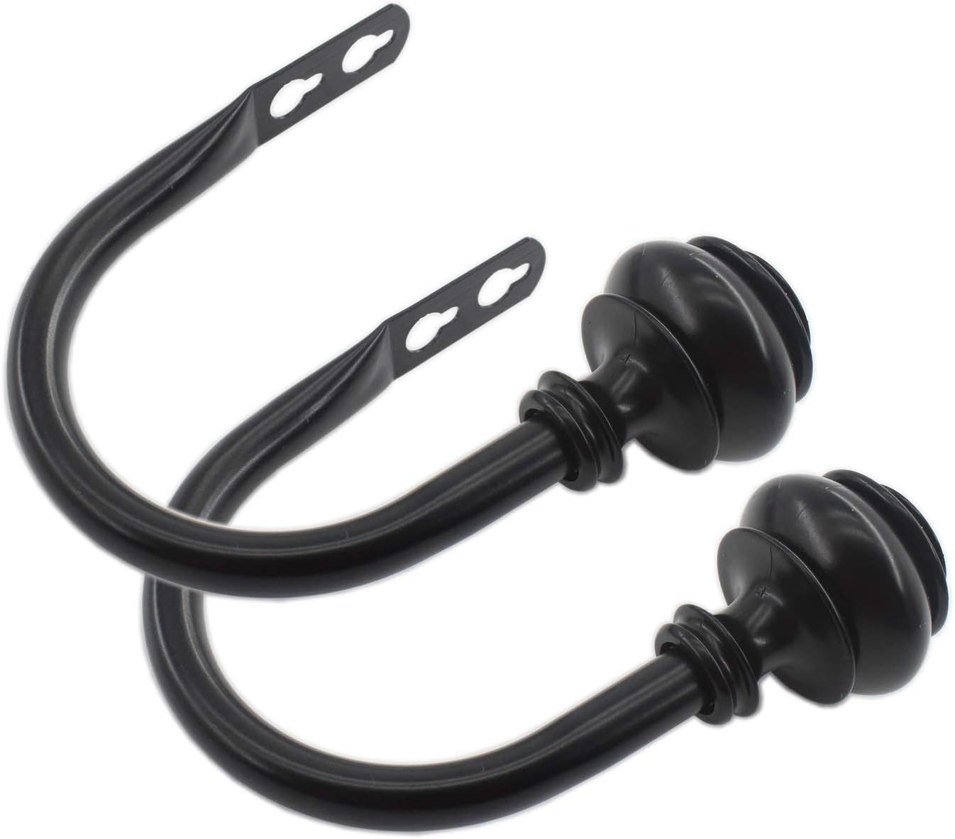 2 Pack Curtain Holdback Hooks, ULIFESTAR U-Shaped Hook Wall Mounted Curtain Tieback Hook,Decorative Window Curtain Holdbacks for Drapes Metal Curtain Holder Curtain Accessories Round Black image 4