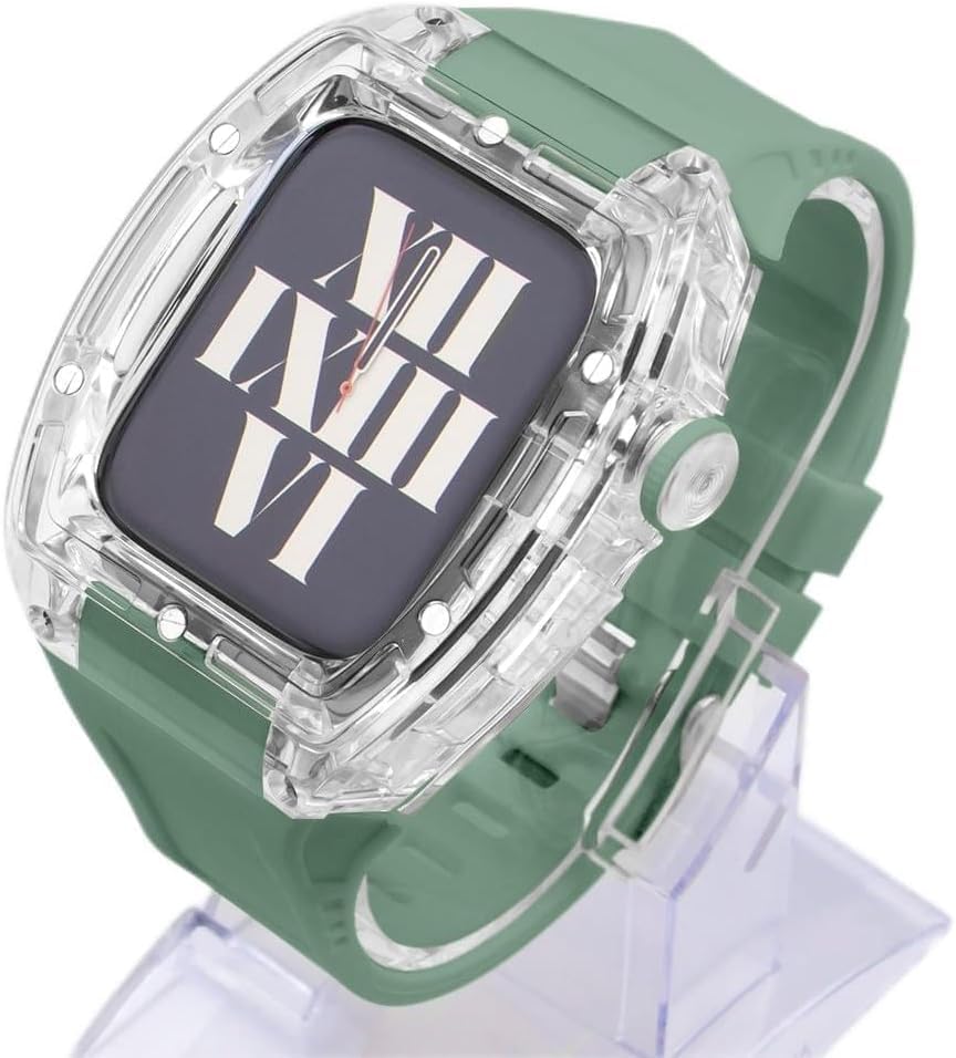 Case de montre transparente 44mm 45mm avec sport rubber band pour montre connectée
