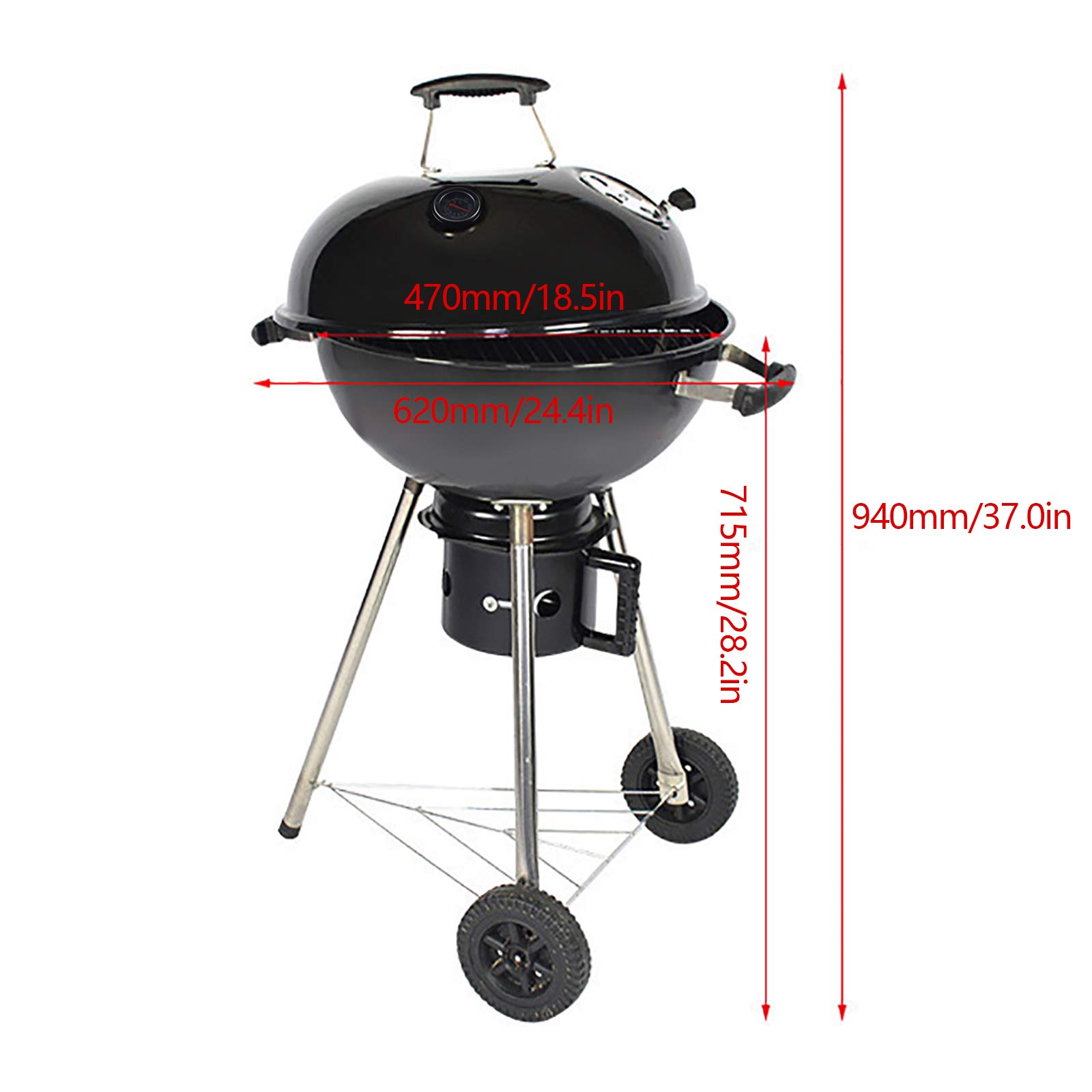 Barbecue a carbonella, barbecue a sfera, da viaggio, barbecue da campeggio, con coperchio rotondo e foro di ventilazione, numero adatto per 5-8 persone, 94 x 47 cm