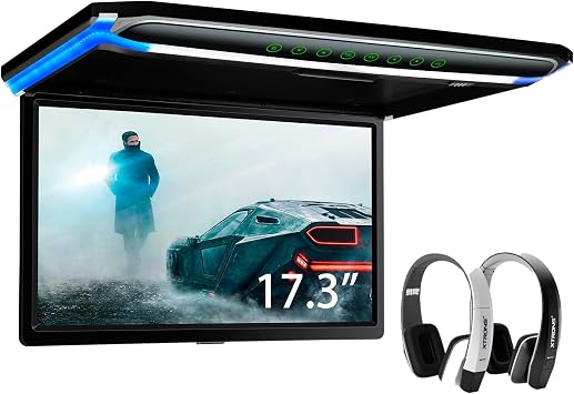 XTRONS 17.3 Inch 169 Ultra-Thin FHD Digital TFT Screen 1080P Video Car Overhead Player Roof Mounted Monitor HDMI Port 1920 * 1080 Full High Definition New IR Headphones Black & White No DVD