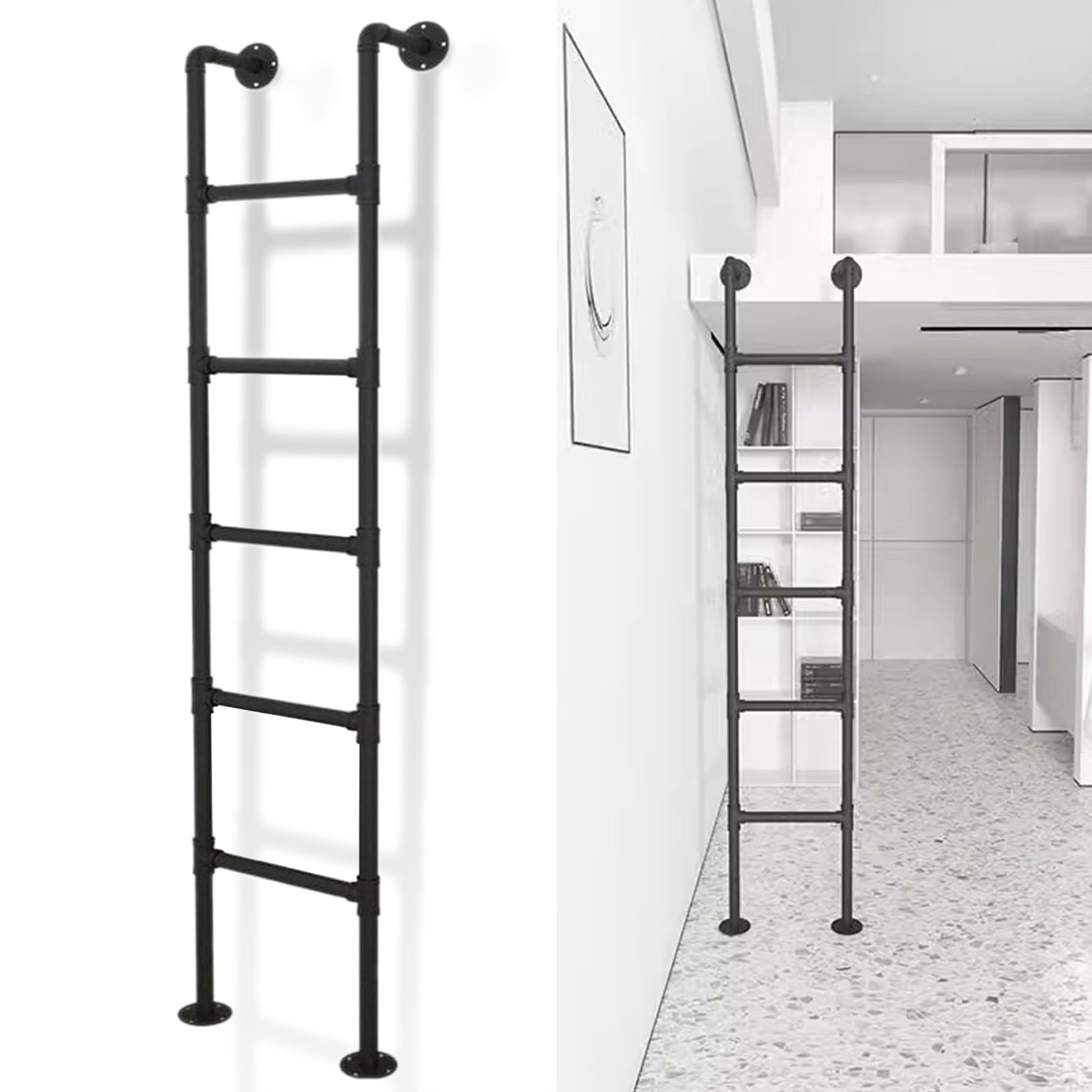 Universal Emergency Egress Ladder for Window WellWallMounted Black Steel Loft Bed Step Ladder SpaceSaving 1.2m (3.9ft) for Motorhomes & Homes