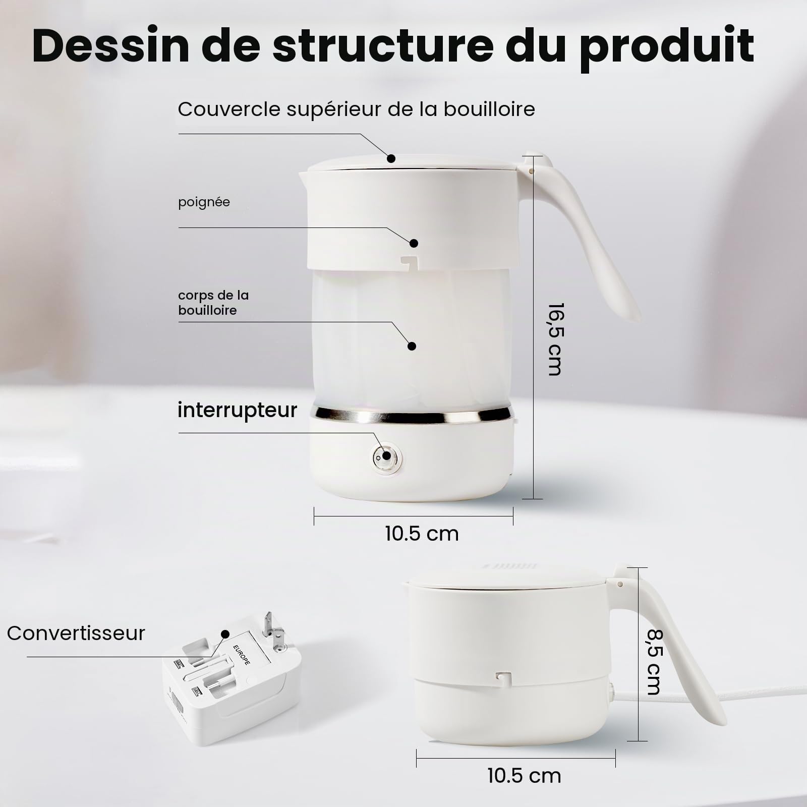 Bouilloire De Voyage 0,5 L, Petite Bouilloire éLectrique Pliable