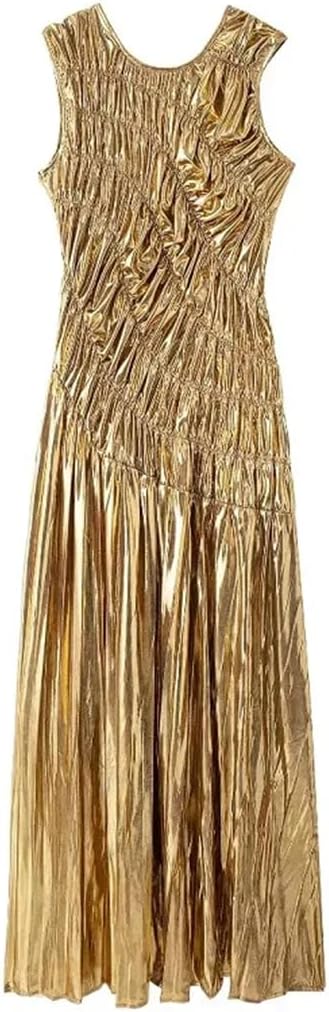 SizeM...sunfere..Women's Sleeveless Pleated Dress Summer Round Neck Ankle Length Wedding Dresssunfere.Women's Sleeveless Pleated Dress Summer Round Neck Ankle Length Wedding Dress