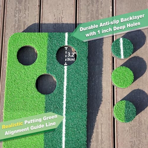 Image of SENSECLUB Indoor Putting Green, Foldable Putting Mat Golf Game Set, Golf Gifts for Men - 1x8.5 Ft