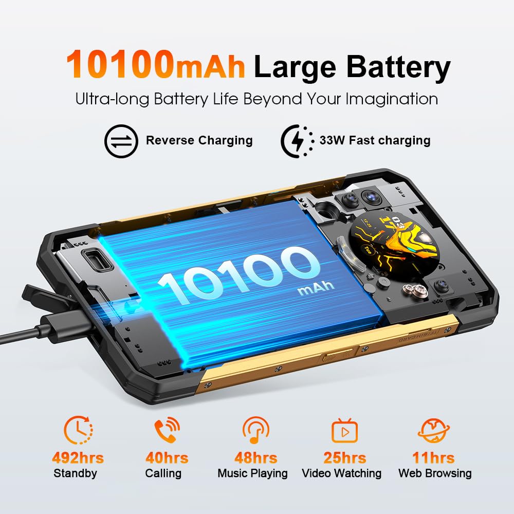 DOOGEE S200 X 5G Cellulari, 32GB + 512GB (2TB), 10100mAh/33W, Rugged 5G Smartphone, 100MP + 20MP (Vision Nocturne) + 20MP Telefono, 6,72 pollici FHD+ 120Hz + 1.32" AMOLED Smartphones Nero