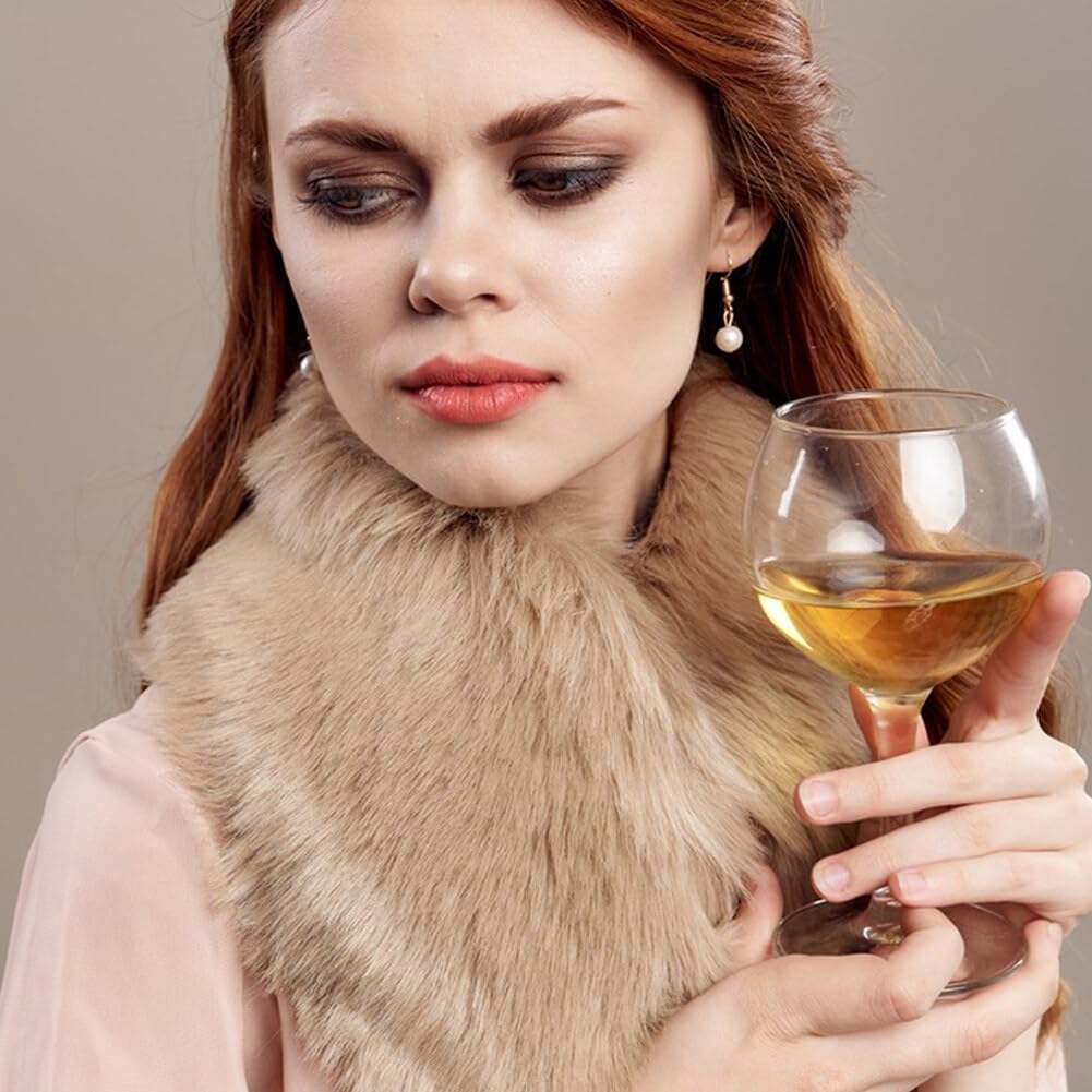 Women's Neck Warmer Faux Fur Collar Scarf Wrap Plush Muffler Collar Trim Warm Scarf Neck Hood for Women Winter Coat Dress Party Clothing (Camel)