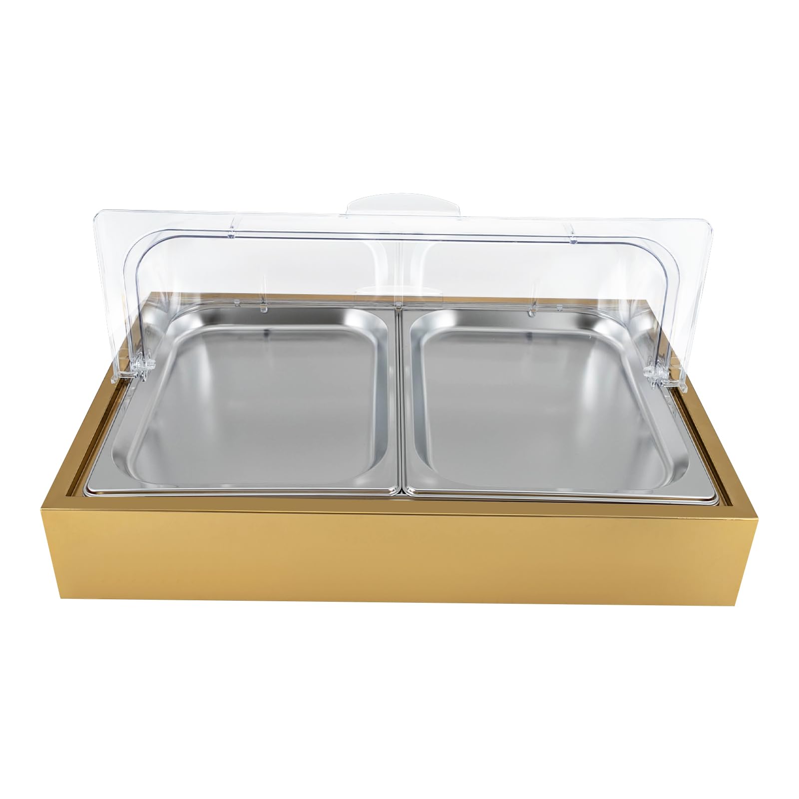 Countertop Ice Food Serving Display Tray with Clear Roll Top Cover Buffet Cold Serving Cooler Platter W/ 2 Ice Packs Cooling Food Dishes Display Plate Case for Party Buffet Tray