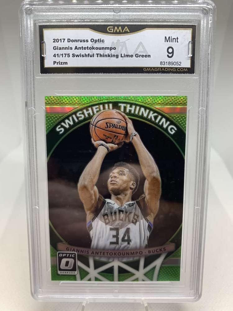 GMA Graded MINT 9 83189052 2017-18 Donruss Optic Swishful Thinking Lime Green Prizms Holo #6 Giannis Antetokounmpo #41/175 Parallel Milwaukee Bucks Professionally Graded Basketball Card in MINT 9 Condition