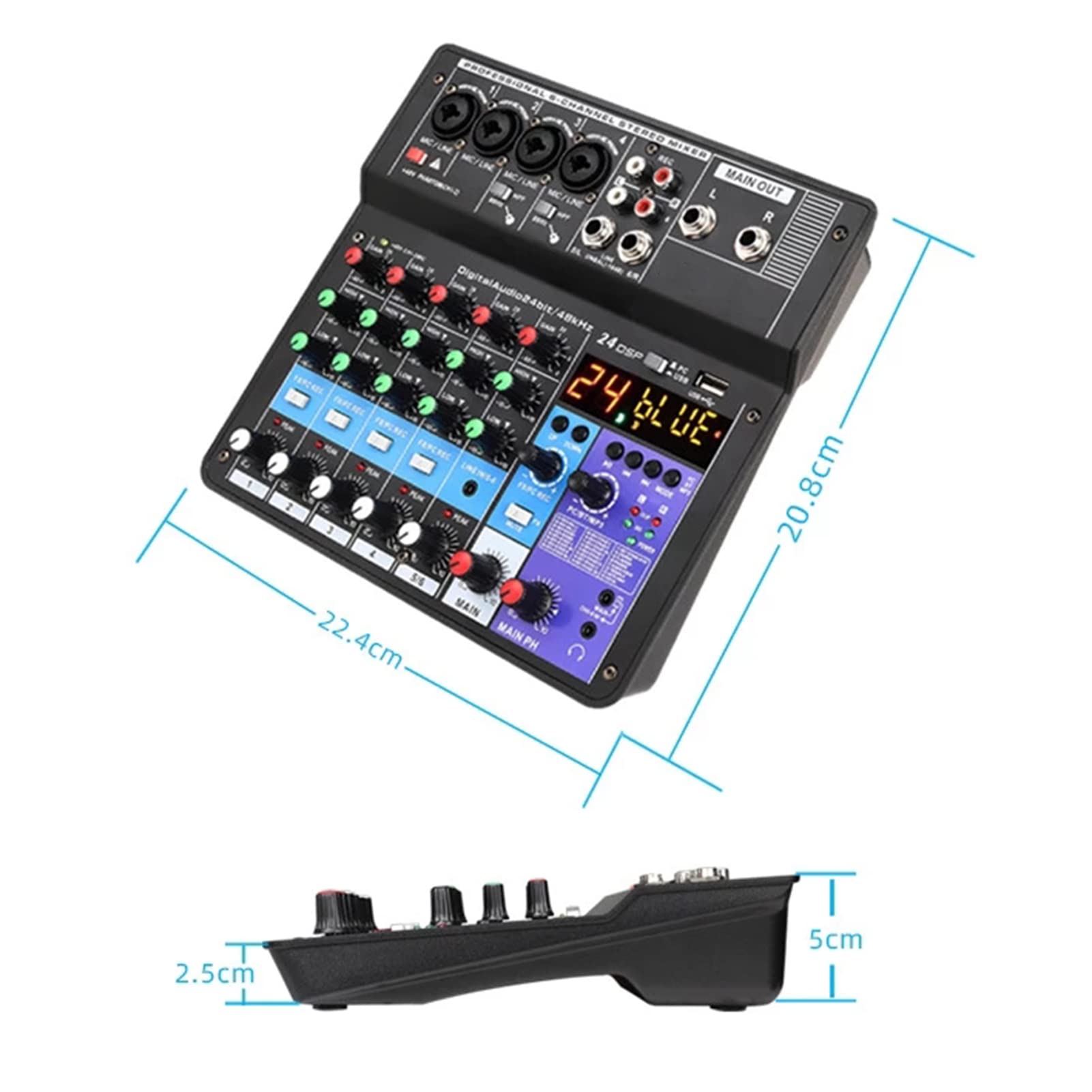 Mezclador de Audio Profesional USB Bluetooth MP3 Entrada de computadora 48V Phantom Power Estéreo DJ Studio Streaming 24 DSP Procesador para Party Studio