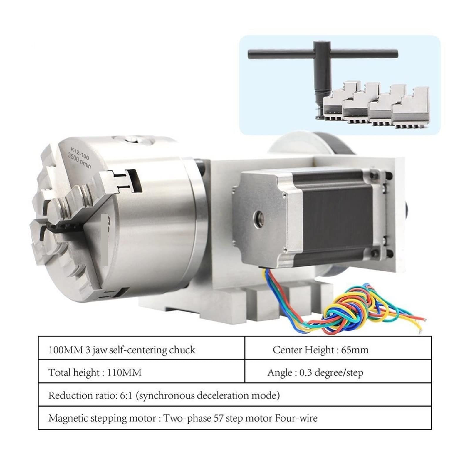 Silnik krokowy, 4 Szczęki 100mm Oś + Konik Głowica Dzieląca CNC Obrotu/zestaw Osi Do Mini Router CNC/grawer Grawerowanie Drewna