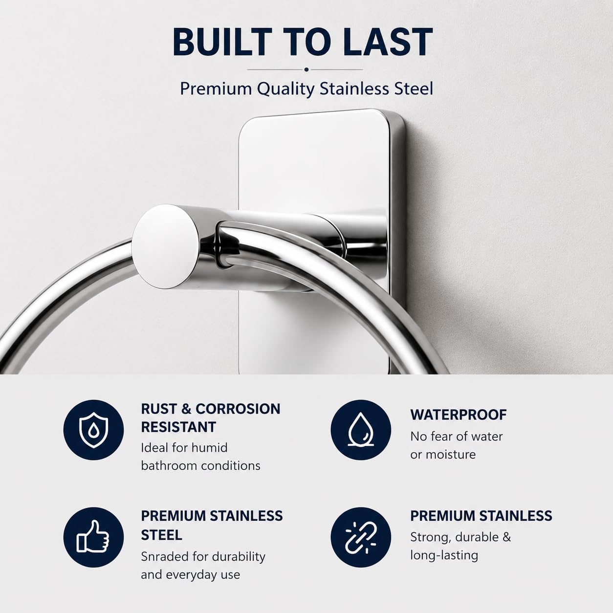 OSLEN Stainless Steel Self Adhesive Towel Ring Holder, No Drill Bathroom Hand Towel Hanger, Strong Adhesive Wall Mounted Towel Ring, Rustproof Chrome Napkin Holder for Bathroom, Kitchen & Wash Basin 3