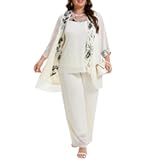3 Piece Mother of The Bride Pant Suits Plus Size Chiffon Sets Embroidered Laces Wedding Guest Outfit with Jacket
