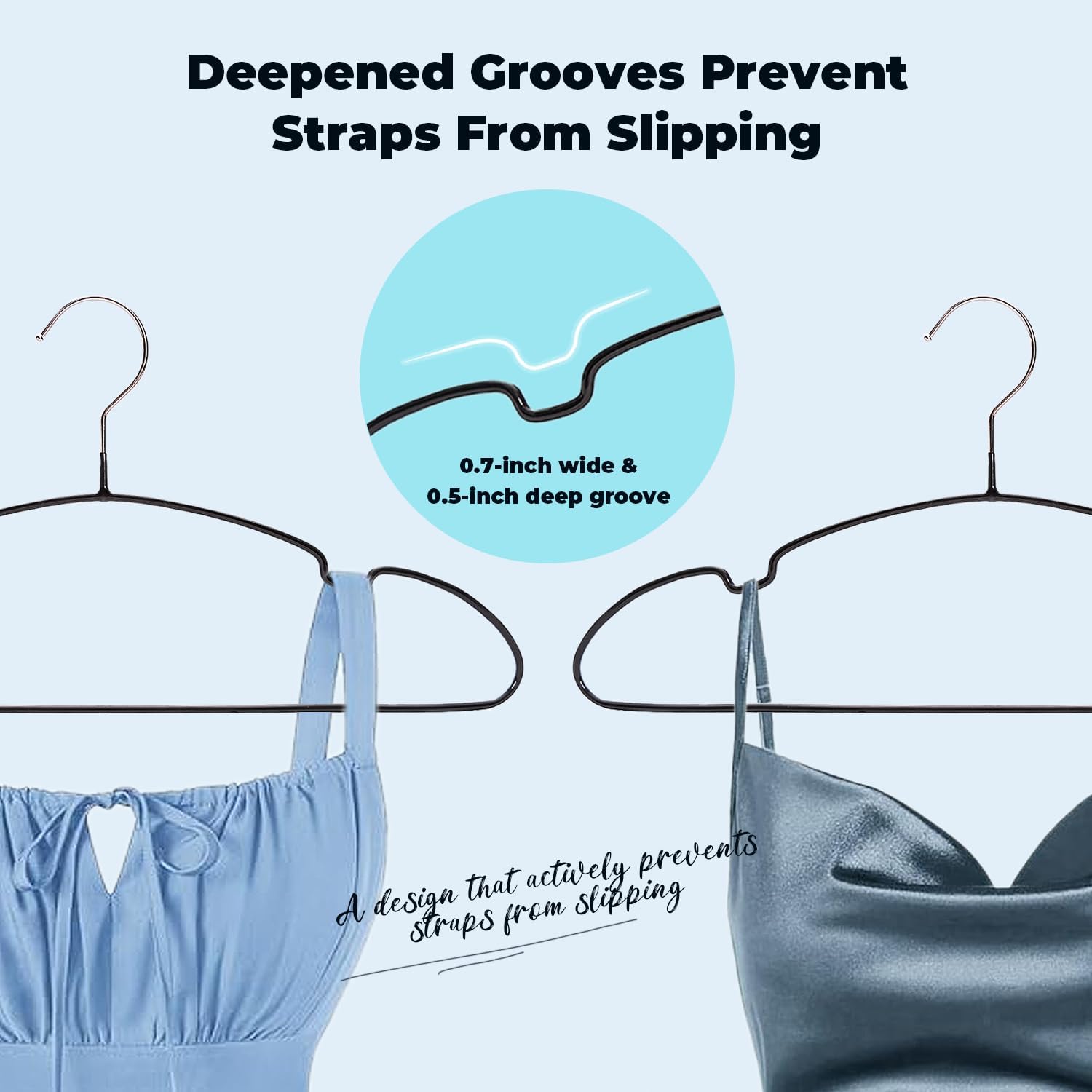 Black Metal Hangers 30 Pack, 16.5" Rubber Coated Non Slip Stainless Steel Hanger, Space Saving and Heavy Duty 20Lbs Capacity for Clothes, Suit, Shirt, Coat, Dress, Camisole