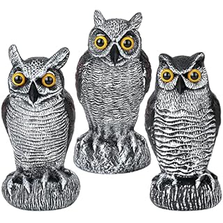 3-Pack Owl Decoys for Bird Deterrent - Weatherproof Bird Repellent Devices for Outdoor Use - Plastic Owls to Scare Birds Away and Control Garden Pests