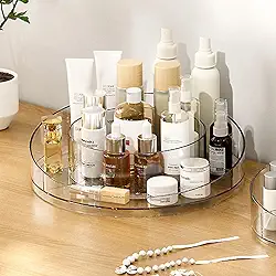 Organizador Giratório de Cosméticos 360°, Acrílico Transparente, 4 Divisórias, Base Rotatória, para Maquiagem e Produtos de Beleza