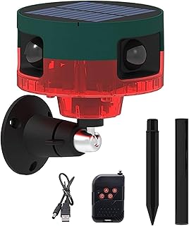 Solar Motion Sensor Alarm Outdoor,Upgraded 360° Motion Detector Alarm,Support Recording,Dog Barking&Gunshot 13 Kinds of Sound 129db Strobe Light Alarm for Home, Farm, Barn, Yard